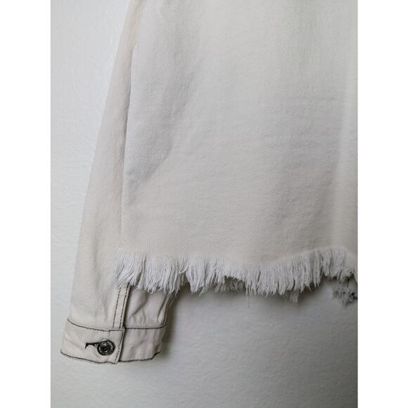 Zara Denim Neutral Contrast Boxy Crop Raw Hem Jacket Women Size M Grunge Trucker - Picture 8 of 12